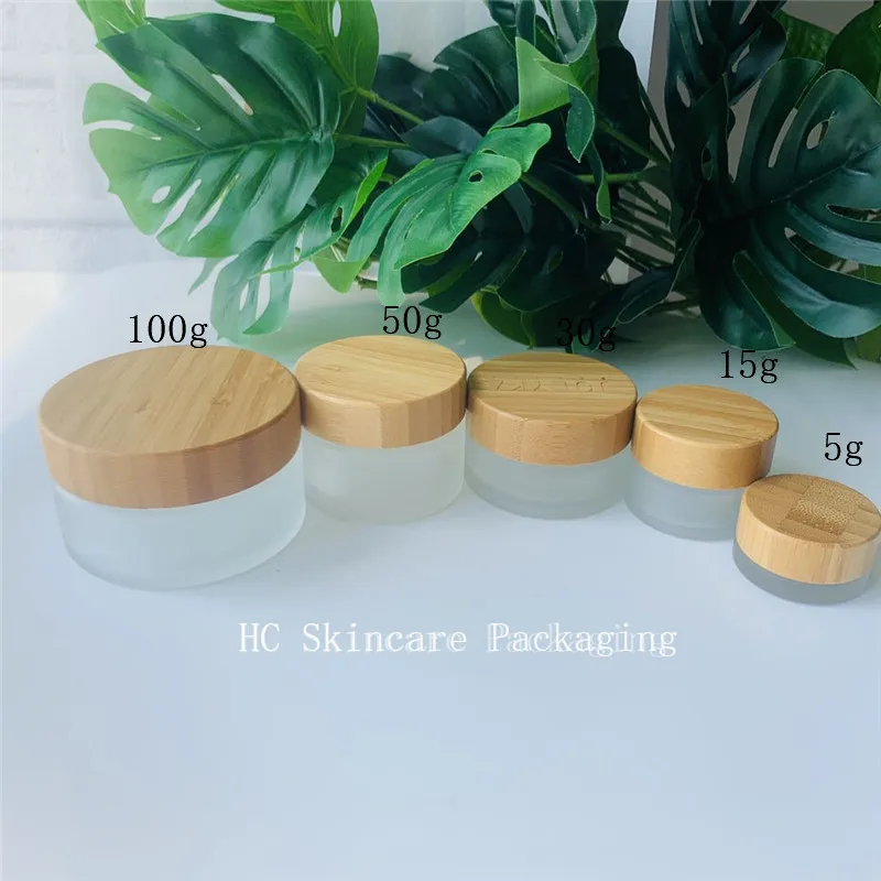 

Personal Skin Care Packaging 5g 15g 30g 50g 100g Bamboo Wood Cosmetic Cream Jar With Bamboo Lid Recycled Glass Custom Logo