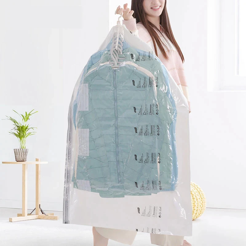

Компактный застегивающийся пластиковый Вакуумный пакет для хранения сжатого подвесной пакет для хранения одежды одежда шкаф, органайзер д...