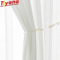 white vertical striped hollow tulle curtains for living room semi blackout blinds yarn for bedroom balcony vt