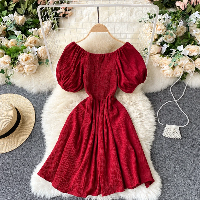 Платье женское короткое с пышными рукавами весна-лето 2021 | Женская одежда