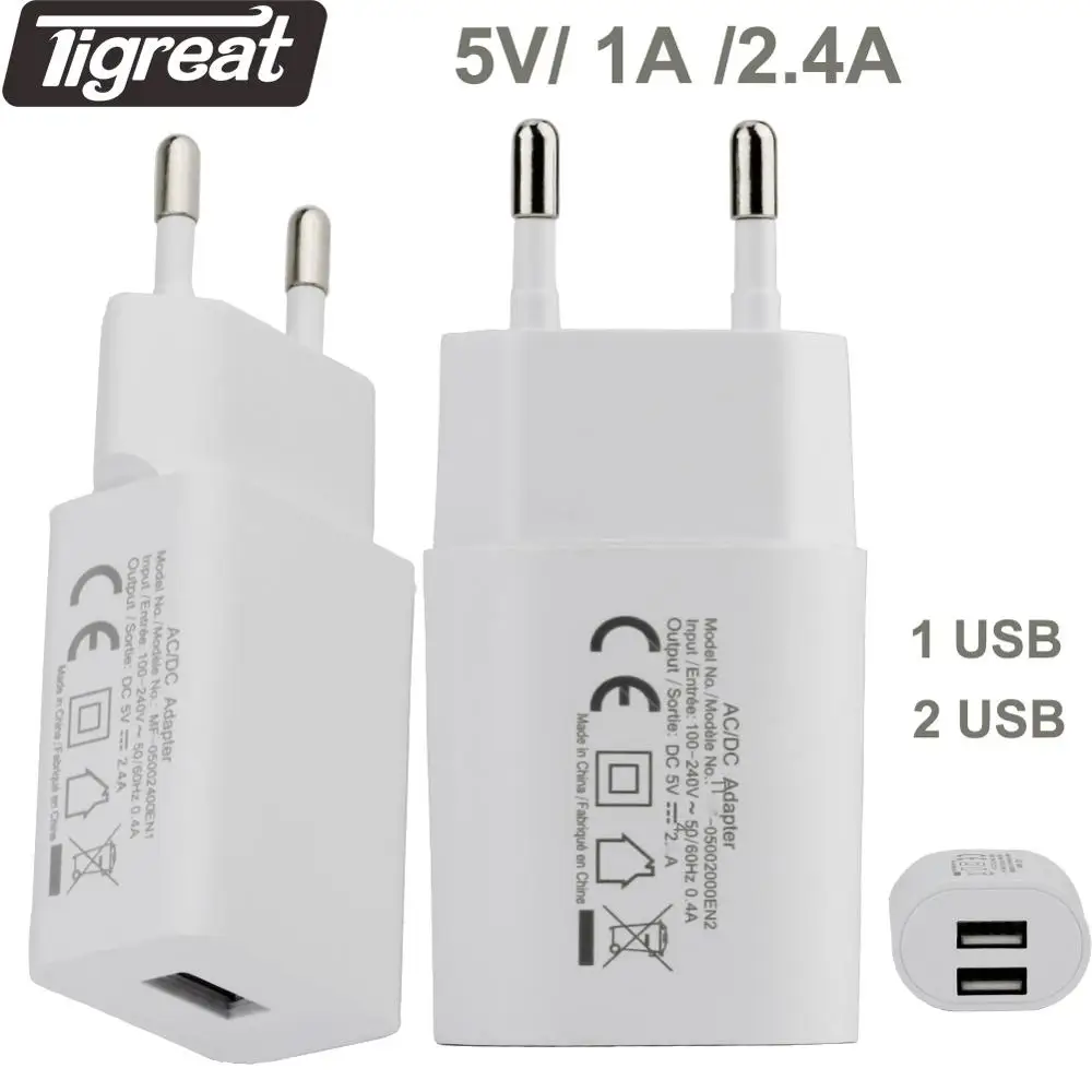 Зарядное устройство для путешествий с европейской вилкой и USB портом 5 В 2 4