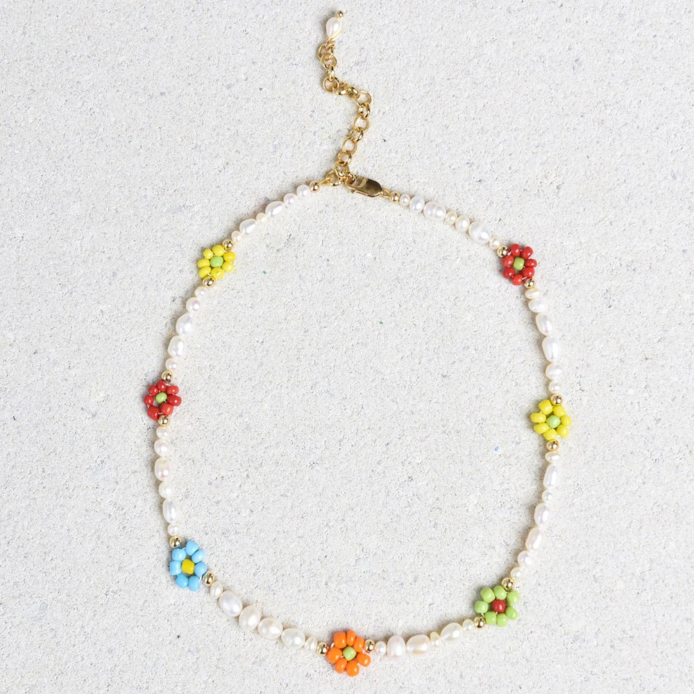 Ожерелье женское богемное ручной работы с речным жемчугом |