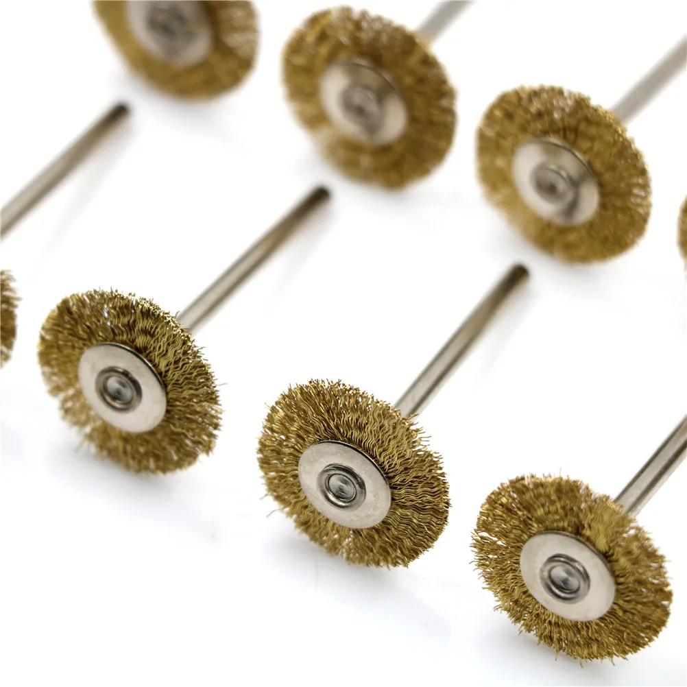 

10Pcs Brass Wheel Wire Brush Set - Fits Dremel ,1/8" Shank ,Clean, Polish, Prep Rotary Tool 22mm
