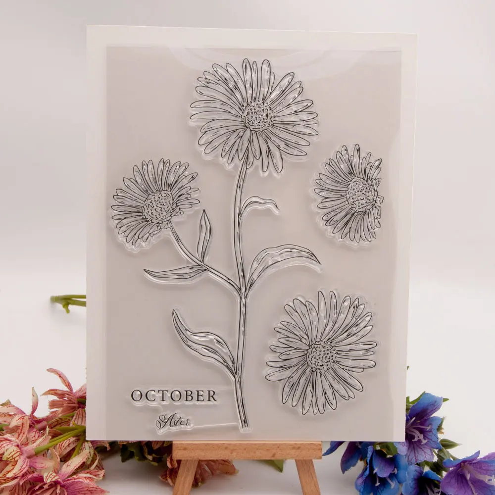 

FLowers Aster Clear Stamps Transparent Silicone Seal for DIY Scrapbooking Card Making Photo Album Decoration Crafts Gift
