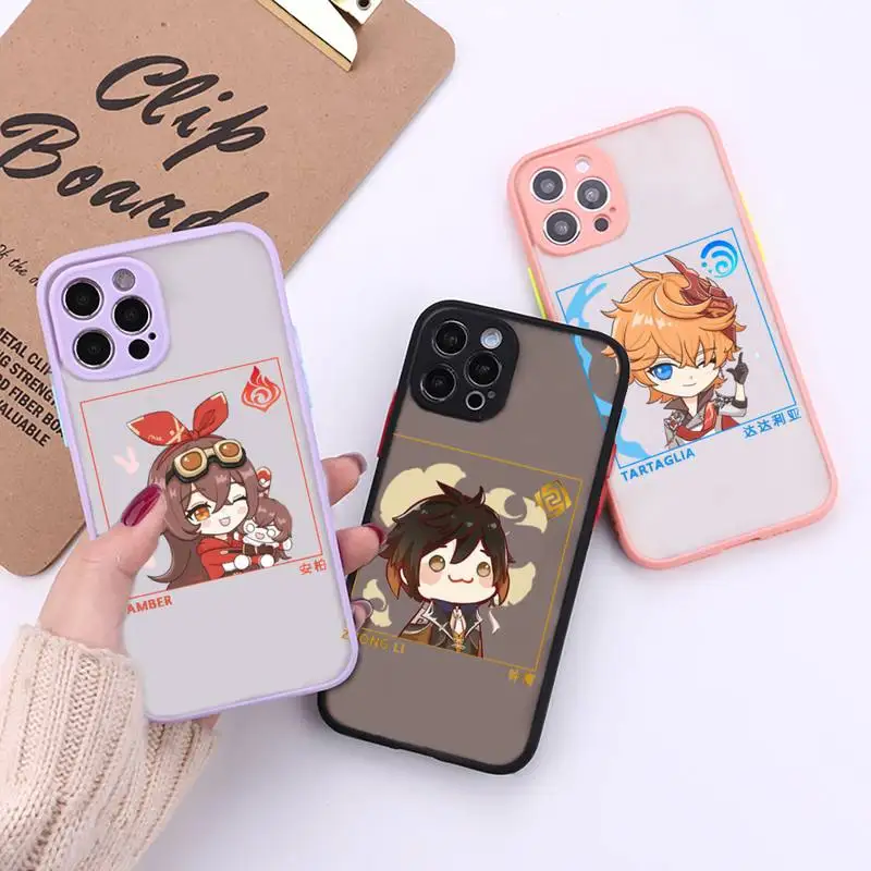 

Genshin impact zhongli xiao hutao Phone Case For iPhone 12 11 Mini Pro XR XS Max 7 8 Plus X Matte transparent Back Cover