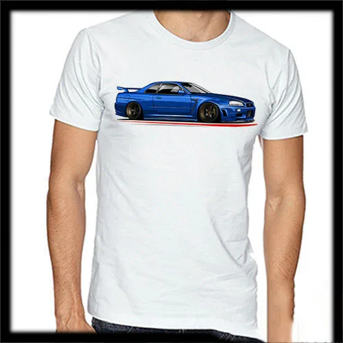 Nissan Skyline R34 Gtr футболка тюнинг модифицированный автомобиль низкая Slammed