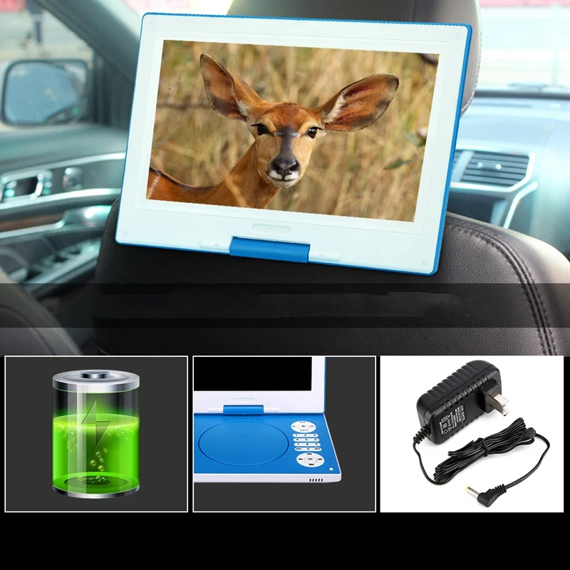 

HD 10.1 Inch Home Car Bluetooth DVD Player Portable VCD CD Game Player Rechargeable Battery Mini Swivel Sn-US Plug