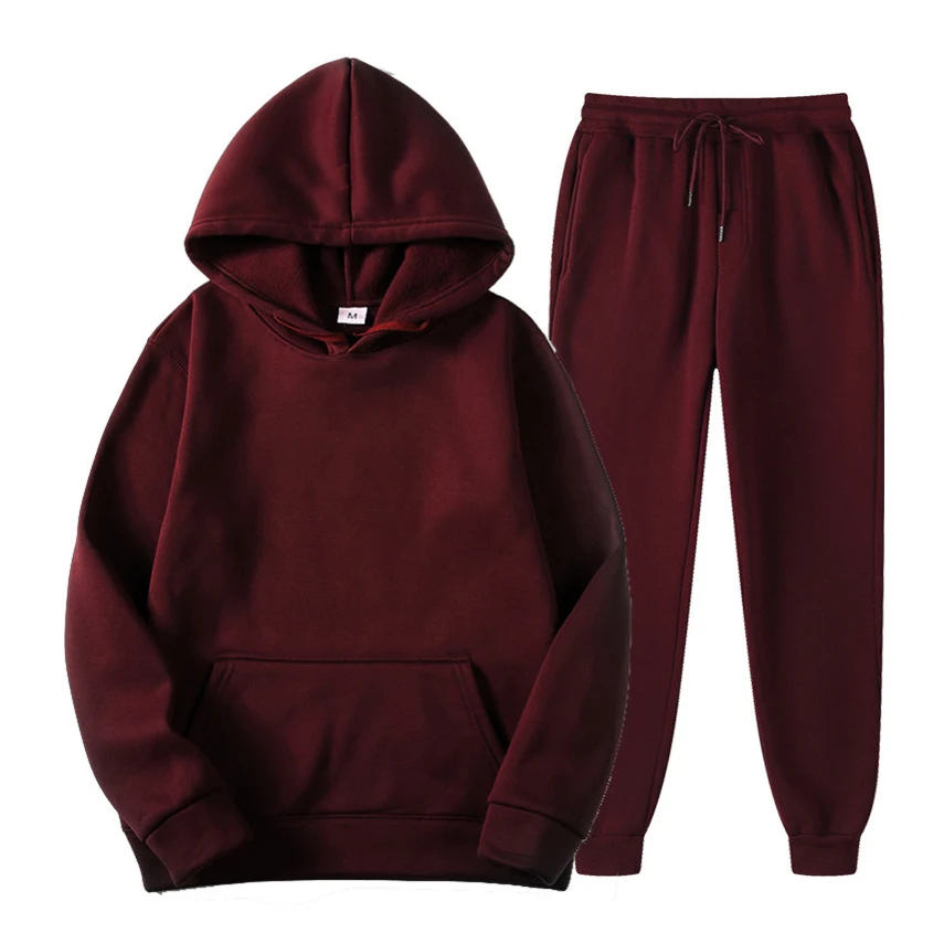 

Tracksuit Men Fashion Hoodies Men Suits Solid Sets Men Sweatshirts+Sweatpants Spring Autumn Fleece Hooded Pullover 2 Pieces Set