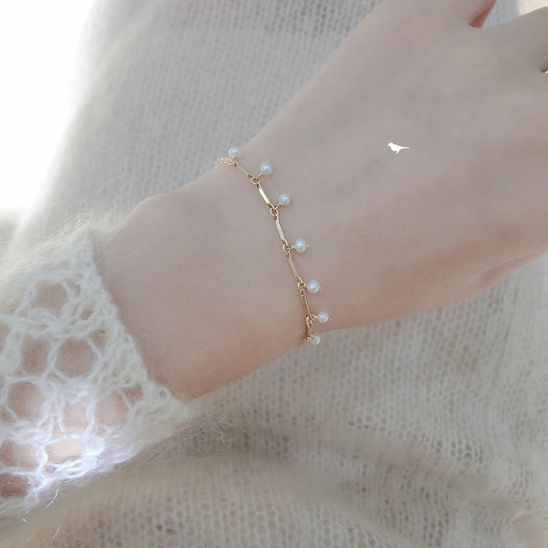 Новый 2 8 мм Жемчуг 14k покрыто золотом регулируемый браслет простые женские