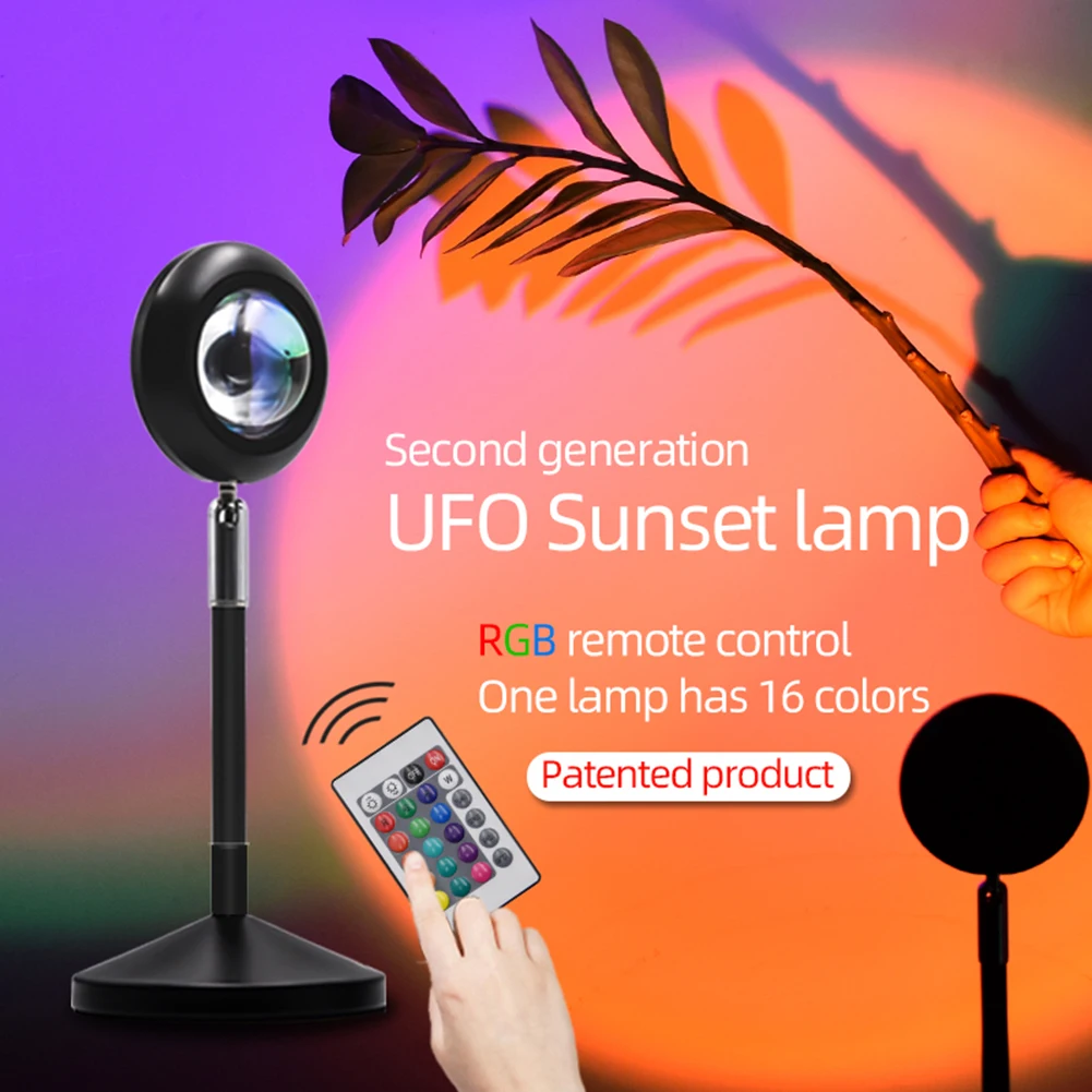 

RGB Sunset Remote Control Projection Lamp Rainbow Atmosphere LED Light For Bar Home Bedroom Shop Background Wall Decoration Hot