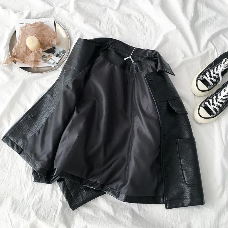 Женская куртка из искусственной кожи новинка 2019 весна осень черная женская