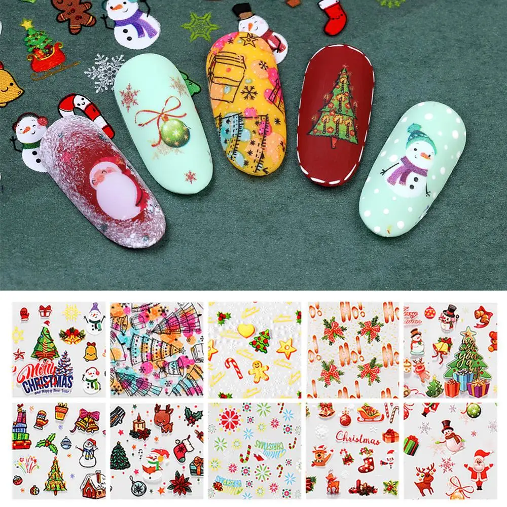 10 шт. рождественские украшения для ногтей Diy разноцветные переводные наклейки из