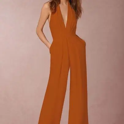 Тела Для женщин сексуальный глубокий v-образный вырез комбинезон с лямкой на шее