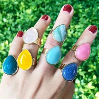 komi natural stone agate pink crystal teardrop geometric alloy ring inlaid ring ladies party decoration jewelry gift e40521