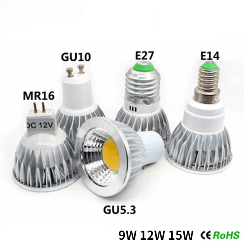 

Super Bright Dimmable GU10/GU5.3/E27/E14/MR16 COB 9W 12W 15W LED Bulb Lamp 85-265V 12V spotlight Warm White/Cold White led light