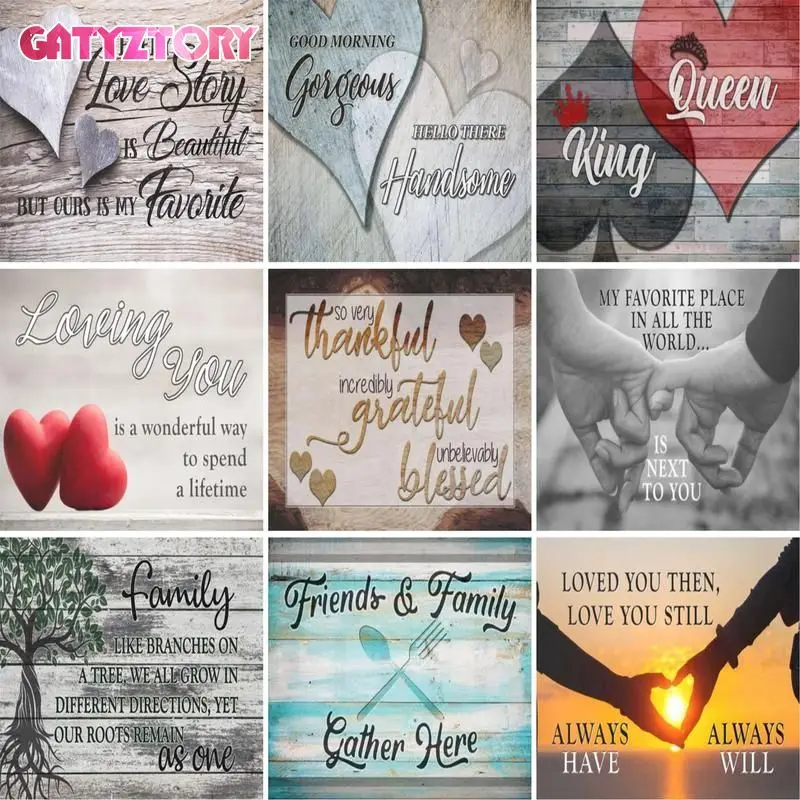 

GATYZTORY Раскраска по номерам рамы для взрослых детей любовь буквы ручная роспись маслом рисование на холсте DIY подарок домашний декор стен