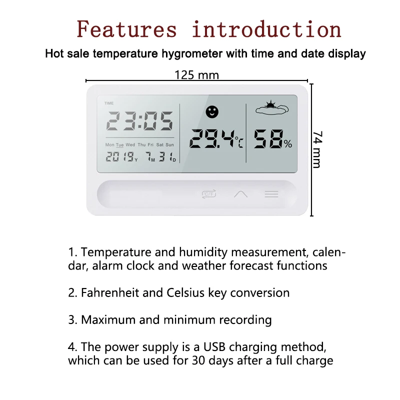 indoor mini lcd electronic digital thermometer hygrometer high quality touch rechargeable with alarm clock free global shipping