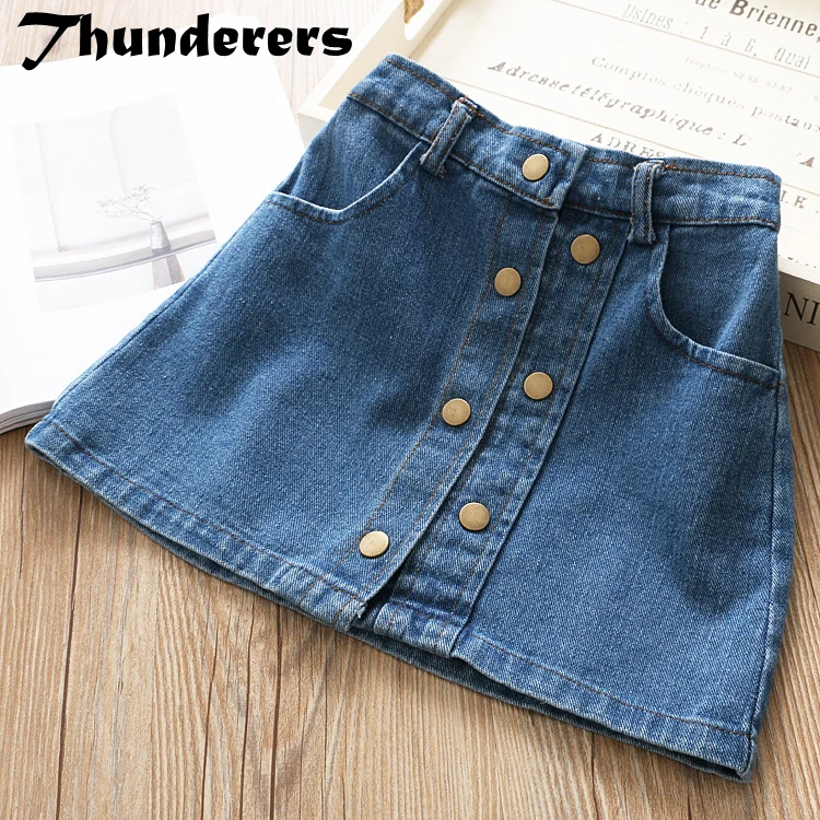 Thunderers/Летняя модная детская джинсовая юбка для девочек на пуговицах маленьких