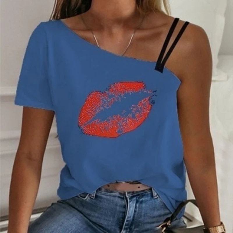2020 новый летний модный с изображением красных губ Футболка принтом нерегулярные