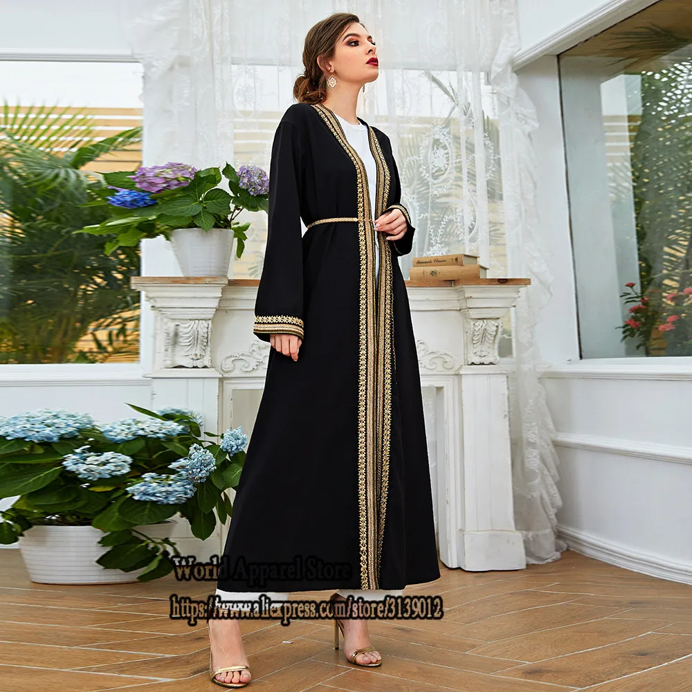 Открытым абаи Восточный кафтан из Дубая мусульманских кимоно кардиган халаты