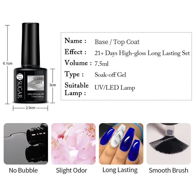 UR SUGAR 7.5ml Base Top Coat Gel Nail Polish UV Soak off Varnish Semi Permanent Nail Art Manicure Gel Varnish Matte Top Coat images - 6