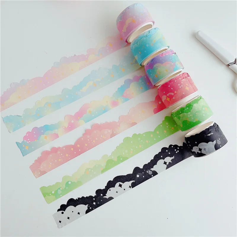 

Dreamy Gradient Color Clouds Star Washi Tape Creative Sticker DIY Scene Design Hand Account Decorative Tape Kawaii Stationery 5m