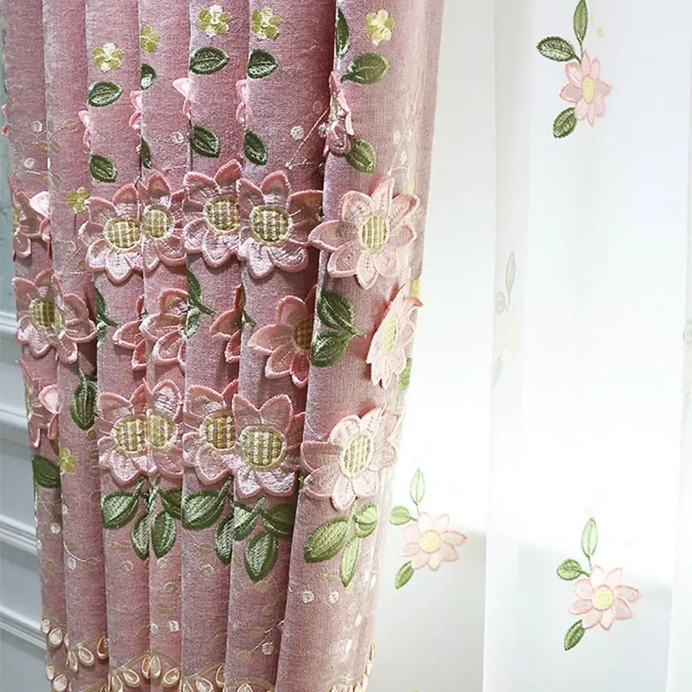 Шениль анаглиф вышитые шторы для гостиной оконные розовые/синие современные