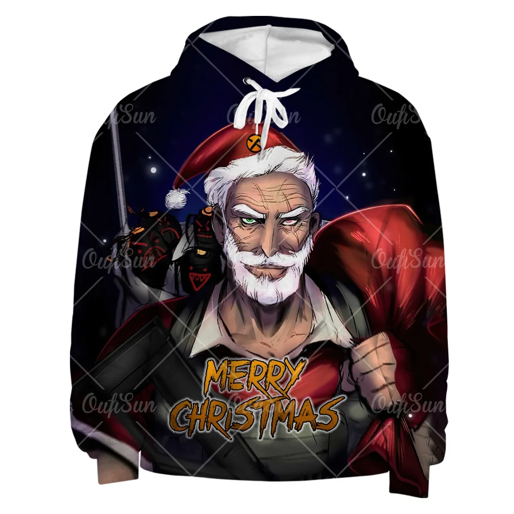 

Christmas Santa Print Oversized O-Neck Hoodie Men Women Fashion Street Rock Hip Hop Hooded Clothes Unisex All-Match Loose Tops