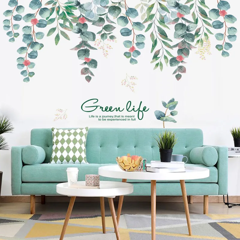 Настенная Наклейка Green Life с зелеными листочками украшение фона для спальни