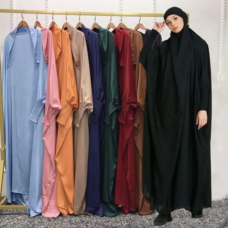Мусульманское Молитвенное платье Рамадан с капюшоном атласная абайя женская одежда Jilbeb плиссированный рукав длинный женский химар Djelaba