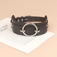 punk style gothic personality sexy men and women leather collar round double neck neckband accessories ladies necklace