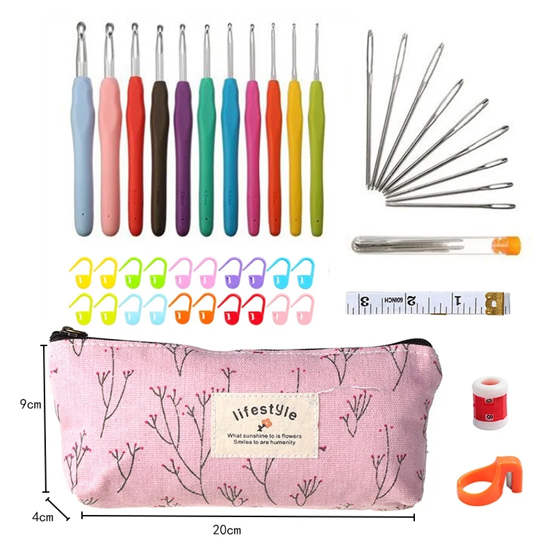 

Crochet Set 11 Sizes 2mm -8mm Aluminum Ergonomic Knitting Needle Set with Box Knitting Yarn Craft Set Crochet