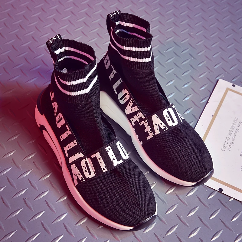 Кроссовки-носки женские повседневная обувь с высокой подошвой дышащие на