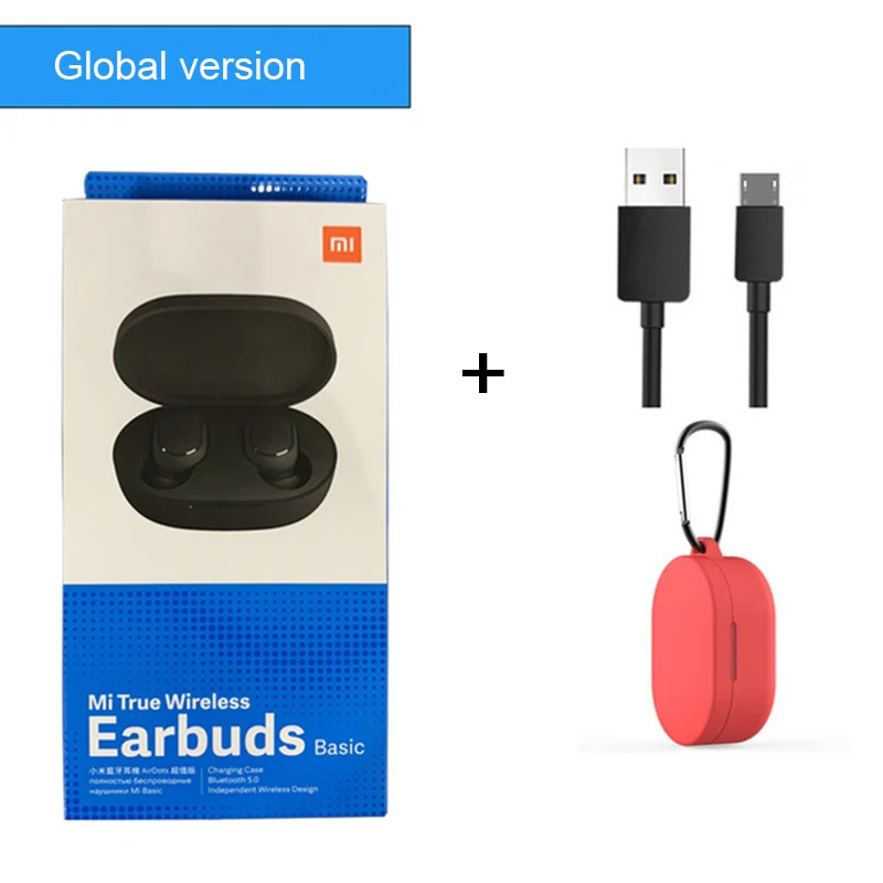 global red case Оригинальные беспроводные наушники xiaomi Redmi Airdots TWS, голосовое управление, Bluetooth 5,0, подавление шума, управление краном, быстрая - Цвет: global red case