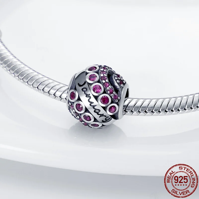 

2021 New Fit Pandora Bracelet Necklace January Birthday Stone Beads Plata De Ley Charms Beads Ladies DIY Jewelry Gifts
