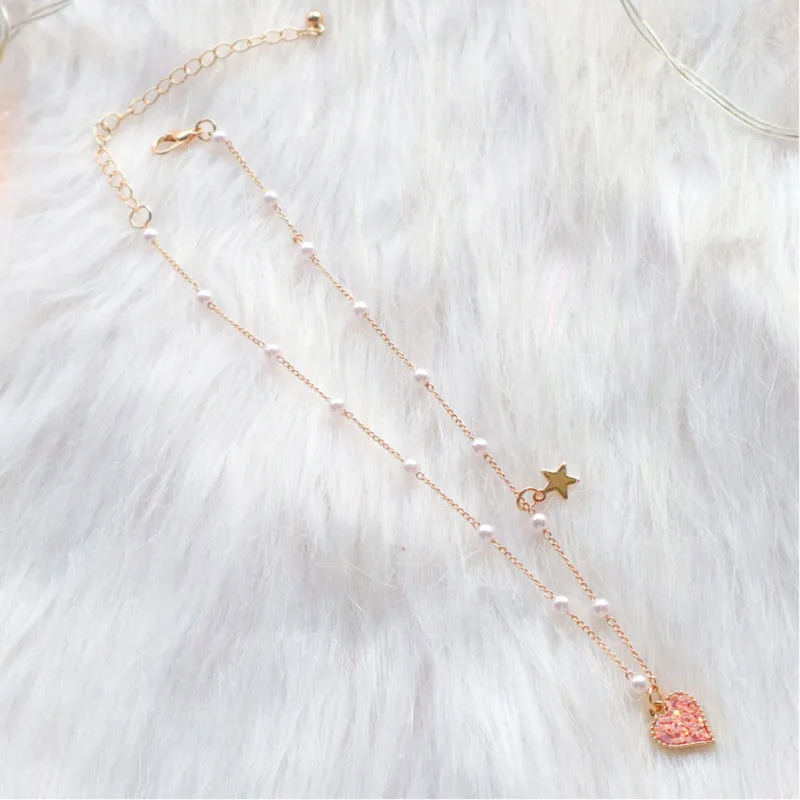 Японский и корейский розовый кулон любви Золотая Звезда Ожерелье Длинная