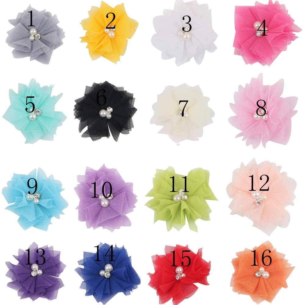 2 &quotМини Тюль сетка шифон цветы стразы жемчужный центр плоский задник 36 цветов вы