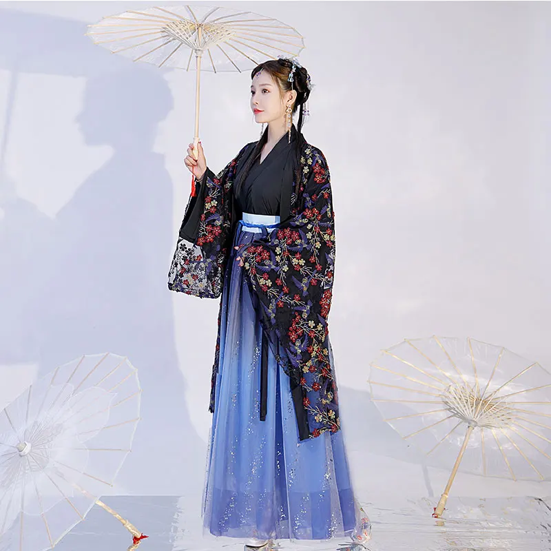 

Ancient Chinese traditional clothing 2021 summer new Hanfu Princess dress Hanfu suit women Lace chiffon dress Fairy black skirt