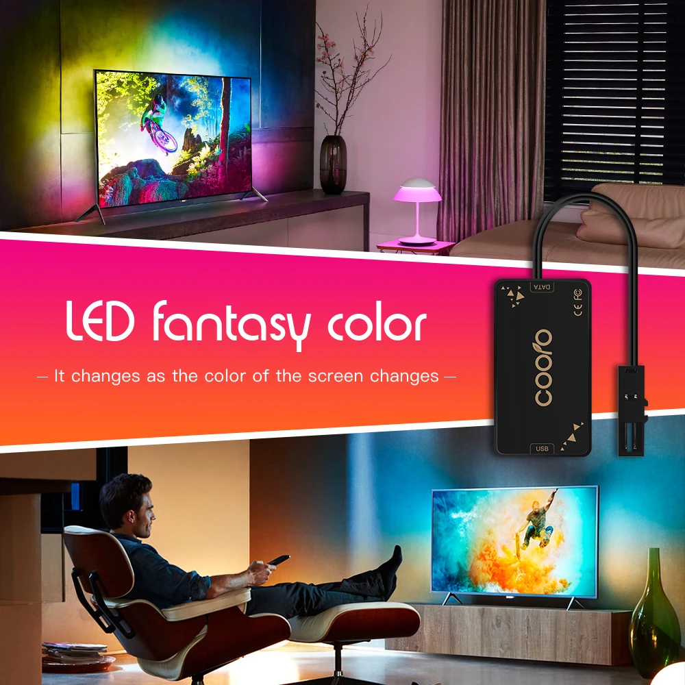 USB Светодиодная лента 1 м 2 м 3 м 4 м 5 м Ambilight динамическая ТВ-подсветка ПК с гибким угловым разъемом для декорации экрана ТВ фона