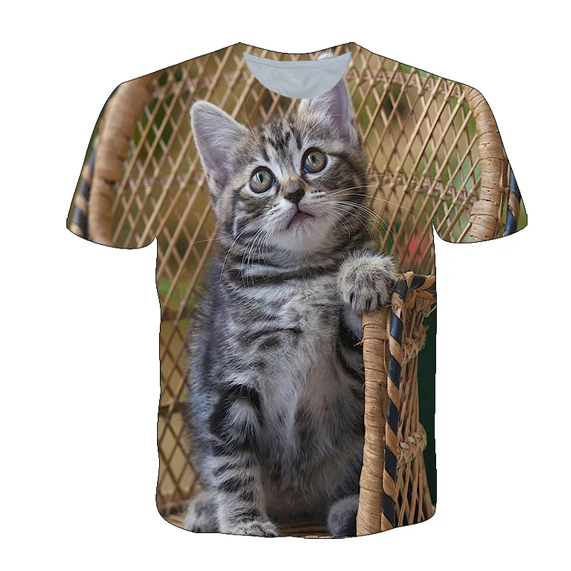 

2021 Popt Cute Cat T-shirts For Girls and Boys Summer 3D Print Animal Graphic t shirts Children Clothes Tops Baby Tee 4-14 Year