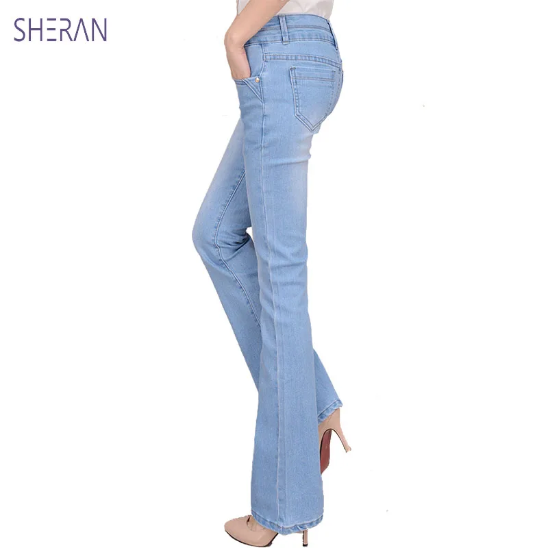 

SHERAN Jeans Woman 2021High Waist Jeans Double Buckle Micro Flare Denim Pants Woman Of Plus Size 6XL female Slim Trousers Jean
