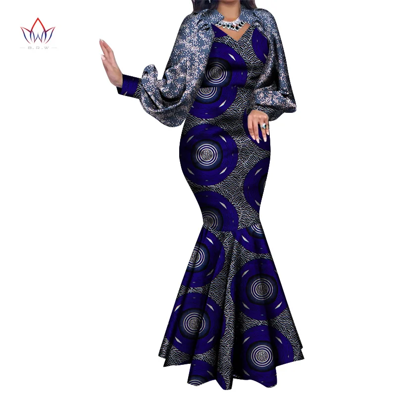 African Dresses for Women Puff Sleeve Vintage Maxi Dress Swing Ankara Fabric Floral Print Party Gowns African Traditional WY8728