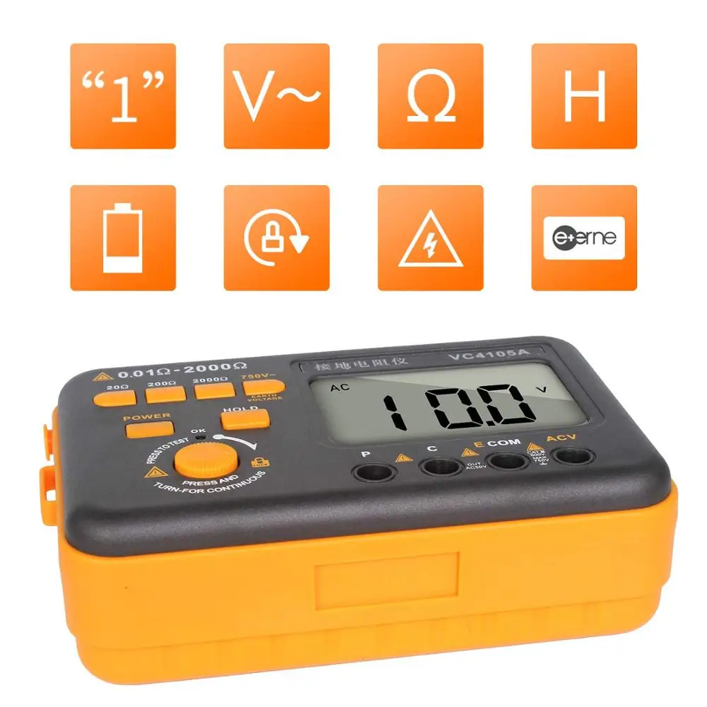 

Digital Earth Ground Resistance Tester VC4105A Dust Moisture Proof Resistance Multimeter Digital Earth Tester Current AC Voltage