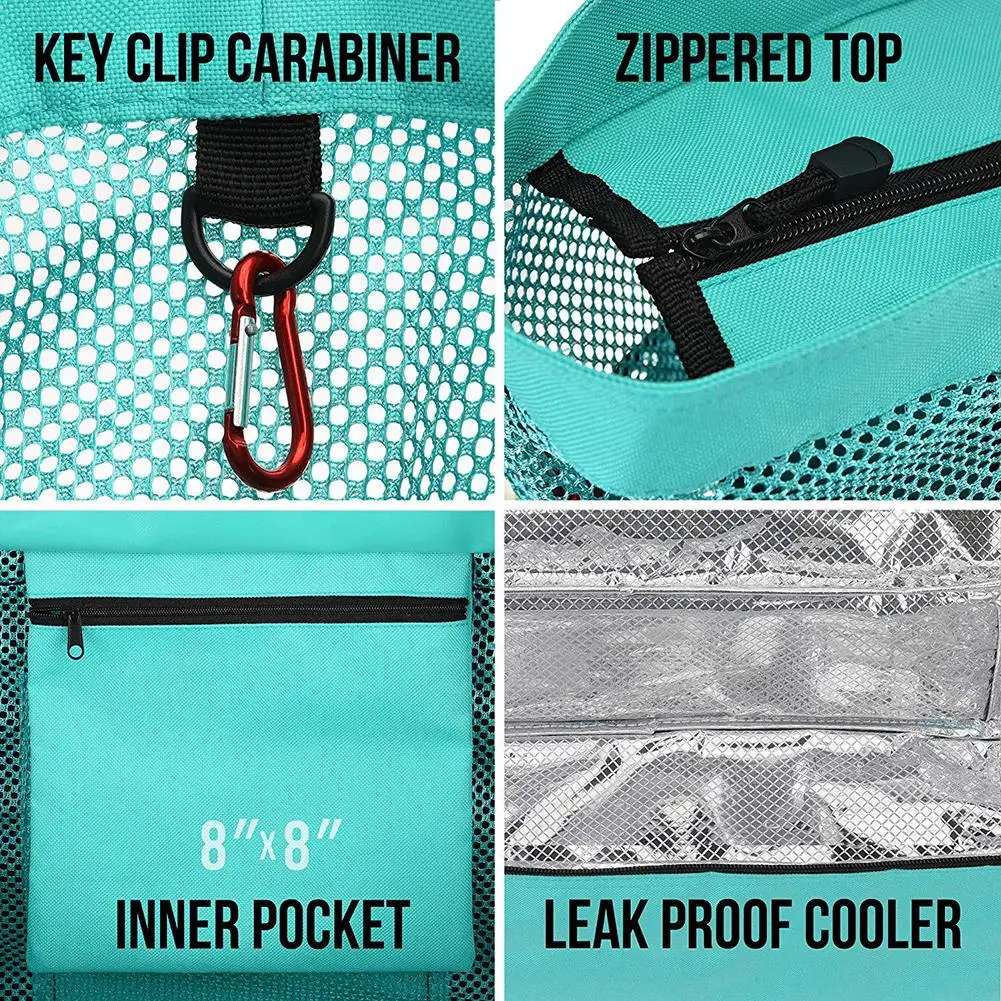 Сетчатая пляжная сумка тоут многофункциональная изолированная на молнии для