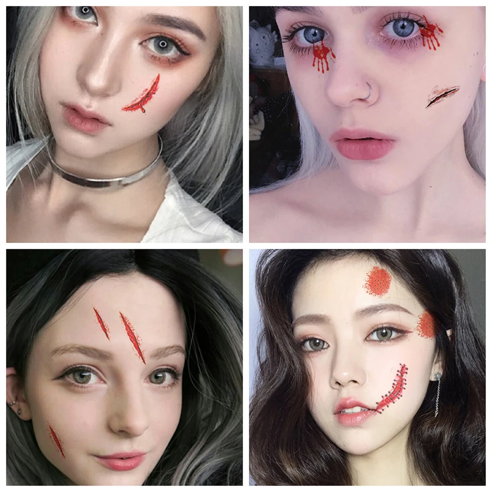 

Waterproof Temporary Tattoo Sticker Halloween Terror Wound Realistic Blood Injury Scar Fake Tattoo Sticker Bloody Makeup