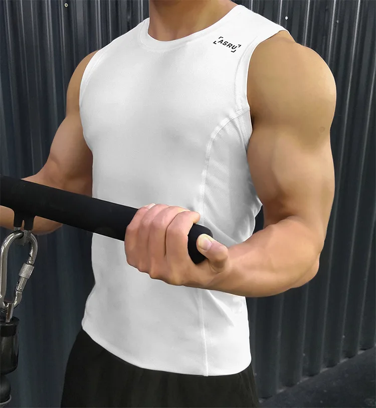 Gym Fitness Tank Top Men's Running Vest Dry Fit Bodybuilding Workout Sleeveless T-shirt Summer Sports Training Stringer Singlets