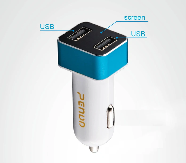 Автомобильное зарядное устройство с двумя USB разъемами 3,1 А, 2 порта, ЖК-дисплей, 12-24 В, прикуриватель, быстрое автомобильное зарядное устройство, адаптер питания, автомобильный стиль - Название цвета: Blue