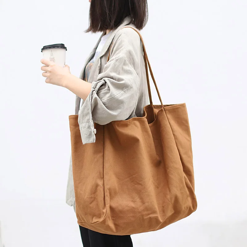 

Korean of Simple Large-capacity Shopping Bag Ins Sen Literary Canvas Shoulder Bag Casual Retro Solid Color Handbag Totes Satchel