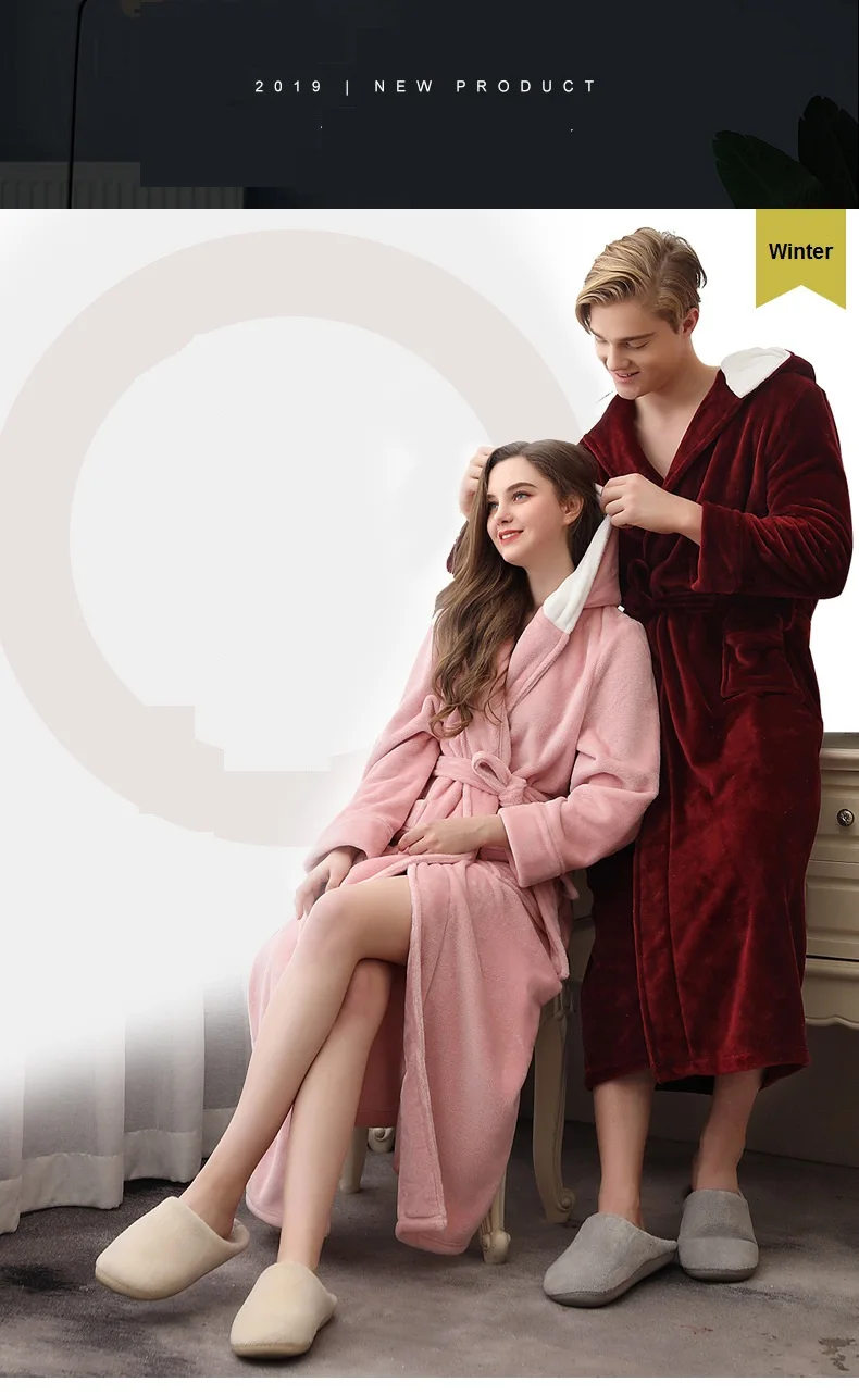 Lovers коралловый флис Халат с капюшоном осень зима теплая одежда для сна для женщин и мужчин плотный халат Lounge Ночная Рубашка домашняя одежда XXXL