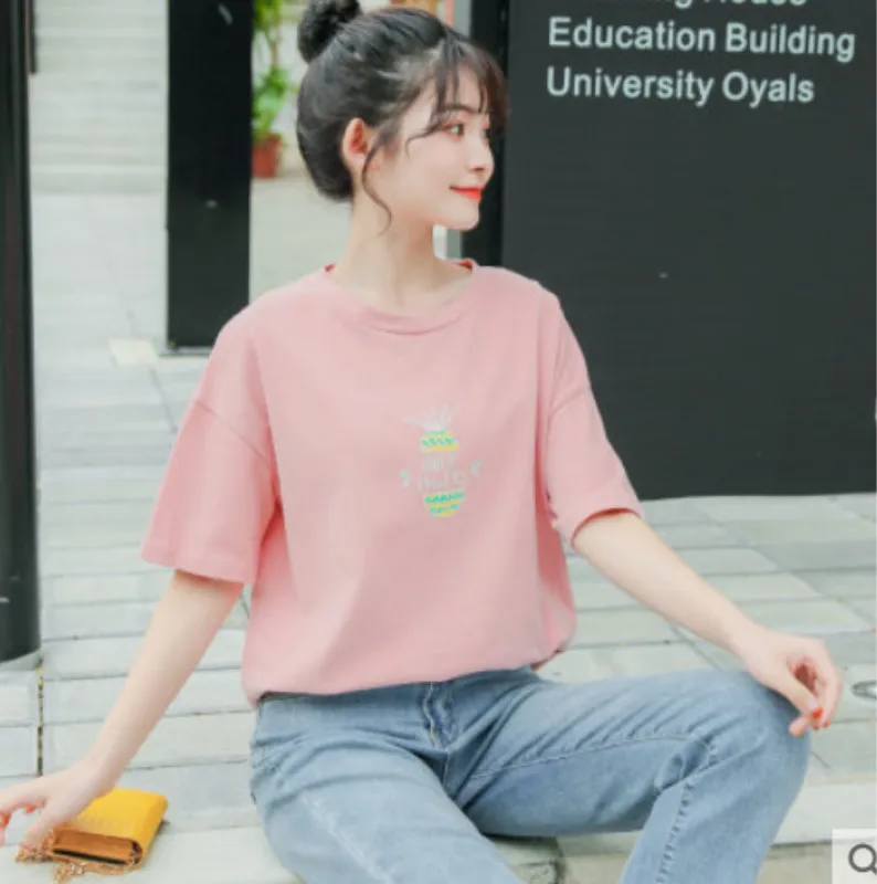 

The new short-sleeved T-shirt for summer 2020 for female students with loose cotton ins trend women's half-sleeved blouse is ver